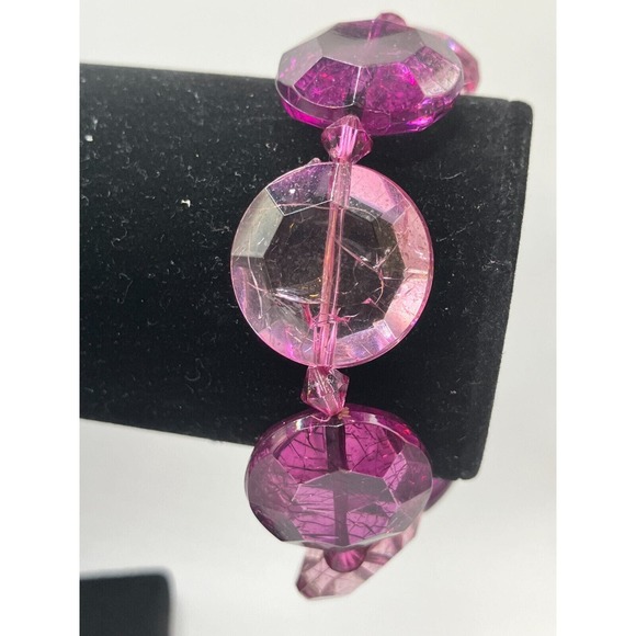 Large Purple & Lavender Glass Crystal Stretch 7 Inch Bracelet! - Picture 3 of 10